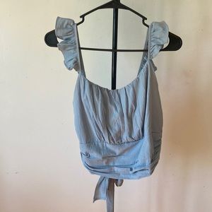 Blue L Milk & Honey crop top with ruffles straps and tie back